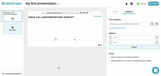 Create a question and present
